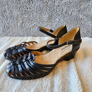 NEW Softspots Women's Tatianna Leather Huarache Heel Sandals‎ Size 9.5M Black